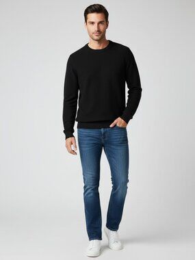 Theory Men’s Maden Crewneck Sweater in Merino Wool Black Med- Snag back collar